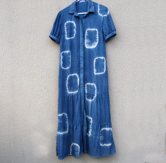 Kookai Brand Indigo Natural Hand Dyed Shibori Cotton Long Dress Size 38 -  Etsy