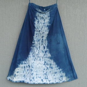 Natural Indigo Hand Dyed Shibori Tie Dye Long Skirt Size S Organic Cotton