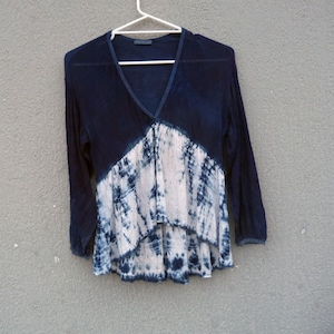 Zara brand Indigo Natural Hand Dyed Shibori Tie Dye Blouse