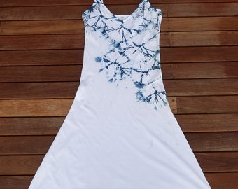 Natural Indigo Hand Dyed Shibori Tie Dye Long Dress Size M Organic Cotton