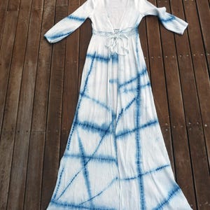 Indigo Natural Hand Dyed Shibori Cotton Long Beach Dress