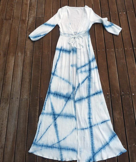Indigo Natural Hand Dyed Shibori Cotton Long Beach Dress - Etsy
