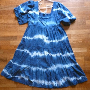 Indigo Natural Hand Dyed Shibori Vestido de algodón de longitud completa