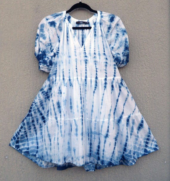 Sportsgirl Brand Indigo Natural Hand Dyed Shibori Cotton Short Skirt Size 6