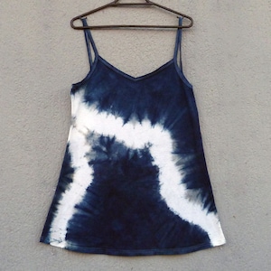 Natural Indigo Hand Dyed Shibori Tie Dye Short Dress Size M Organic Cotton