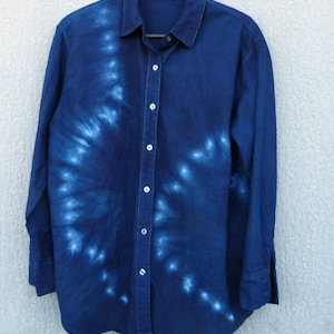 Glassons Marke Indigo natürliche handgefärbte Shibori Tie Dye Baumwollhemd Größe 8