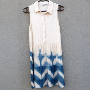 Stradivarius Brand Indigo Natural Hand Dyed Shibori Linen Short Skirt