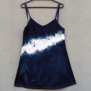 Natural Indigo Hand Dyed Shibori Tie Dye Short Dress Size S Organic Cotton