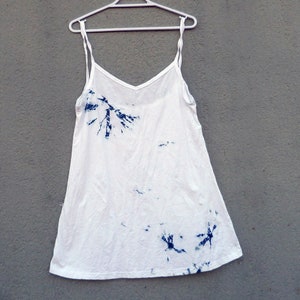 Natural Indigo Hand Dyed Shibori Tie Dye Short Dress Size M Organic Cotton