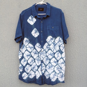 Rolla&#39;s Brand Indigo Natural Hand Dyed Shibori Tie Dye Cotton Shirt