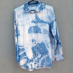 H&M brand Indigo Natural Hand Dyed Shibori Tie Dye Cotton Shirt Size S