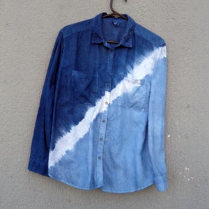 Indigo Natural Hand Dyed Shibori Linenand Viscose Tie Dye Shirt