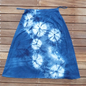 Natural Indigo Hand Dyed Shibori Tie Dye Long Skirt Size L Organic Cotton