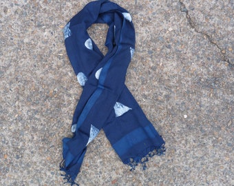 Silk and Cotton Scarf Indigo Dyed Shibori Indian