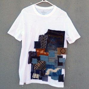 Camiseta estilo Boro shibori parcheado japonés