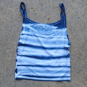 Natural Indigo Hand Dyed Shibori Tie Dye Tank Top Size M Organic Cotton