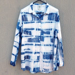 Rivers Brand Indigo Handgefärbtes Shibori Tie Dye Leinen / Viskose Hemd Größe 16