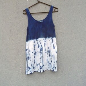 Vestido sin mangas Indigo Natural teñido a mano Shibori