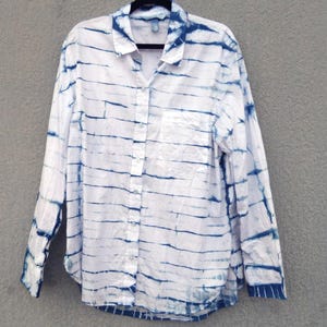 H & M Marke Indigo Natürliche Handgefärbte Shibori Tie Dye Baumwolle Shirt Größe M