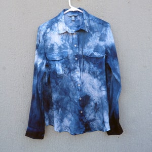 H&M Brand Indigo Natural Hand Dyed Shibori Tie Dye Linen Shirt