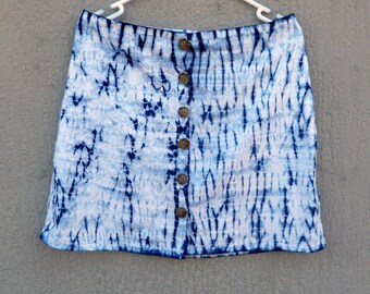 Glassons Brand Indigo Natural Hand Dyed Shibori Short Skirt