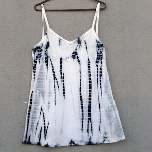 Natural Indigo Hand Dyed Shibori Tie Dye Short Dress Size M Organic Cotton
