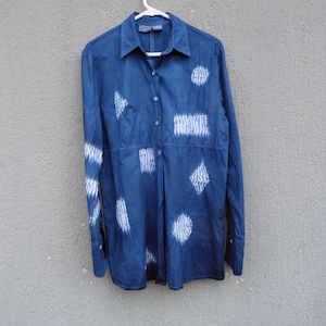 Country Road Brand Cotton Shirt Indigo Natural Hand Dyed Shibori Tie Dye