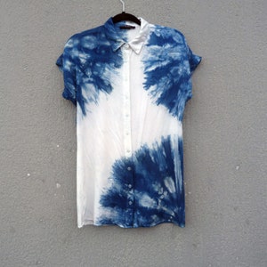 Viscose Shirt Indigo Natural Hand Dyed Shibori Tie Dye