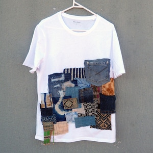 Camiseta estilo Boro shibori parcheado japonés