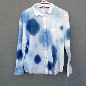 Glassons Brand Indigo Natural Hand Dyed Shibori Tie Dye Shirt