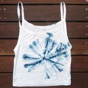 Natuurlijke Indigo hand geverfd Shibori tie dye Tank Top maat L biologisch katoen