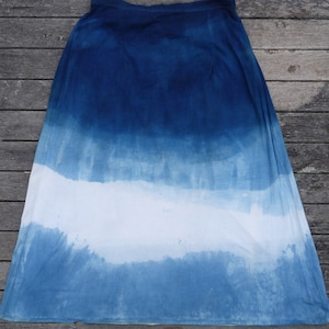 Natural Indigo Hand Dyed Shibori Tie Dye Long Skirt Size M Organic Cotton