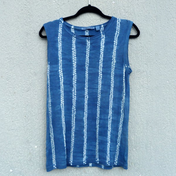 Country Road Linen Singlet Indigo Natural Hand Dyed Shibori Tie Dye