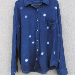 Glassons Brand Indigo Handgefärbtes Shibori Tie Dye Leinen / Viskose Hemd Größe 10