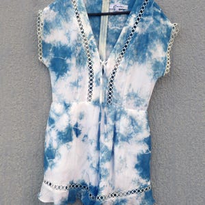 Evie brand Indigo Natural Hand Dyed Shibori Cotton and Polyester Short Jumpsuit / Playsuit Size 8