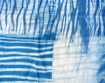 Natural Hand Dyed Shibori Tie Dye Silk Scarf Indigo Dyed Shibori Large