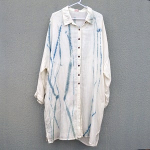 Indigo Natural Hand Dyed Shibori Cotton Long Shirt/Dress? Beachwear Tie Dye