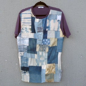 Boro style t-shirt Japanese patched shibori