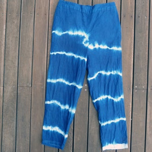 天然藍染め手染め絞り染め Zjoosh リネン パンツ M