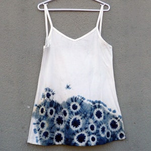 Natural Indigo Hand Dyed Shibori Tie Dye Short Dress Size M Organic Cotton