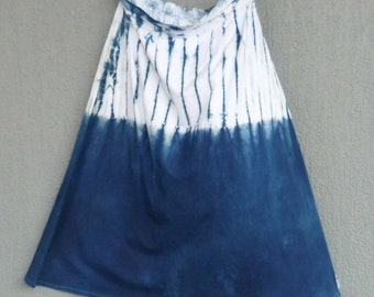 Natural Indigo Hand Dyed Shibori Tie Dye Long Skirt Size L Organic Cotton
