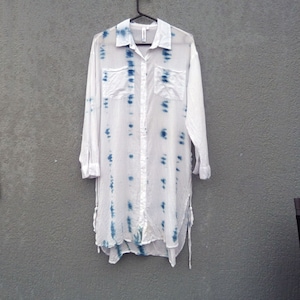 Indigo Natural Hand Dyed Shibori Tie Dye Cotton Beach Blouse