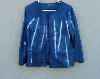Katies brand Natural Indigo Hand Dyed Shibori Tie Dye Linen Jacket