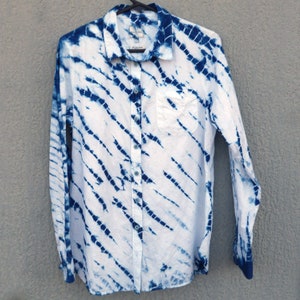 Fatface Marke Indigo natürliche handgefärbte Shibori Tie Dye Baumwollhemd Größe 6