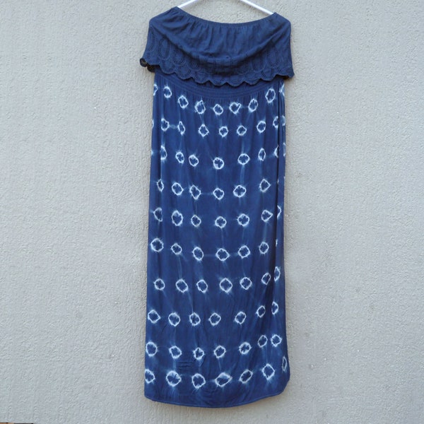 Indigo Natural Hand Dyed Shibori Shoulderless Long Dress