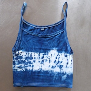 Natural Indigo Hand Dyed Shibori Tie Dye Tank Top Size L Organic Cotton