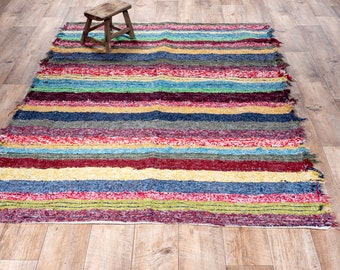 Semplice tappeto di cotone multicolore spessore riciclato etico ecologico ecologico marrone contemporaneo eco-friendly stile scandinavo 140 cm 200