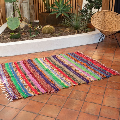 Double carpet recycled cotton multicolored 120/170 cm ethical ecological comfortable and contemporary shops Scandinavian design