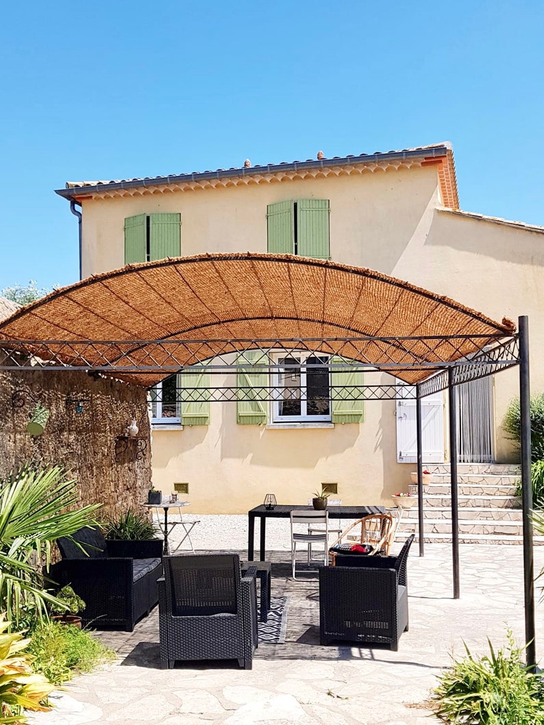 Shade sails made from 100% natural and ecological coconut fibers. To be placed on a structure wooden frame pergola image 4