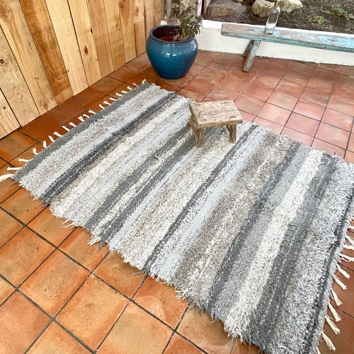 Carpet double cotton recycled shops grey 120/170 cm ethical ecological comfortable and contemporary Scandinavian design